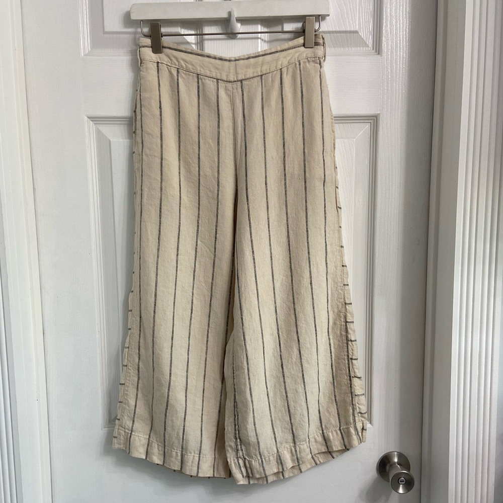 by Anthropologie Linen Wide Leg Pants Cropped Striped Size XSP